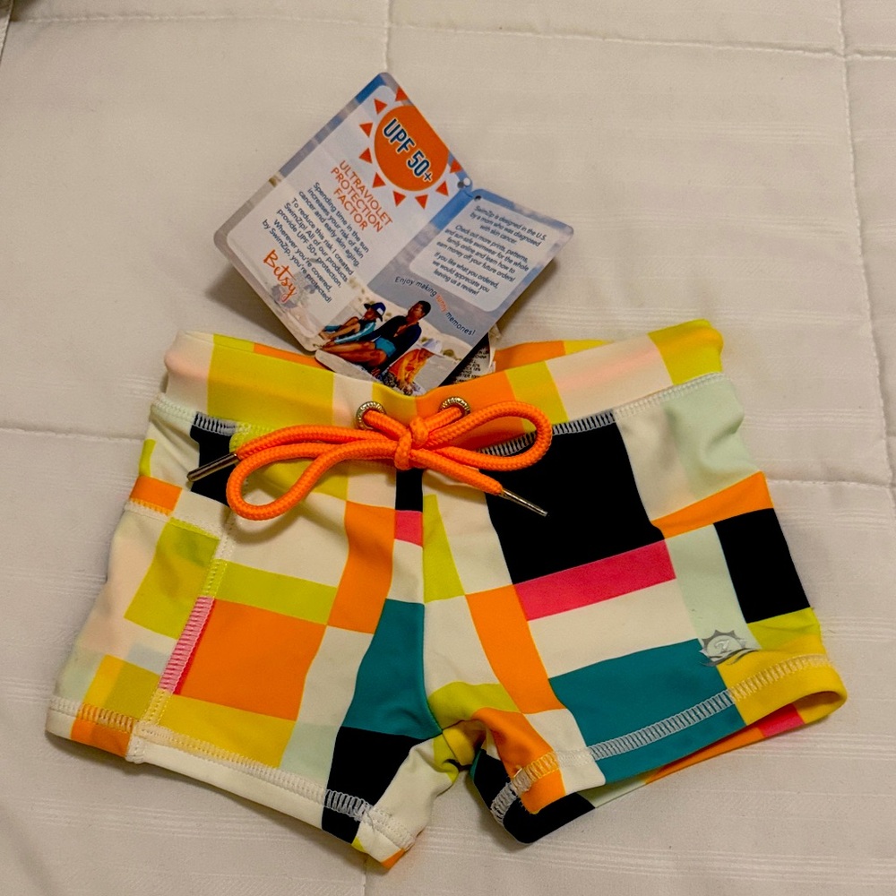 BNWTS Swim Zip Colorful Geometric Swim Shorts, Sz 2T